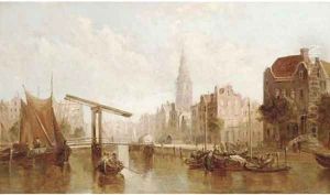 A view of the Zuiderkerk from the Groenburgwal canal, Amsterdam by Alfred Pollentine