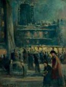 Une Rue De Paris, La Nuit by Maximilien Luce