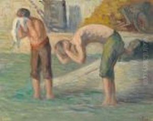 Ouvriers Se Lavant Au Bord De La Seine by Maximilien Luce