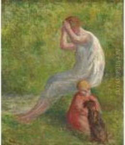 Femme, Enfant Et Chien by Maximilien Luce