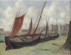 Le Treport Barques De Peche Echouees Sur La Plage by Maximilien Luce