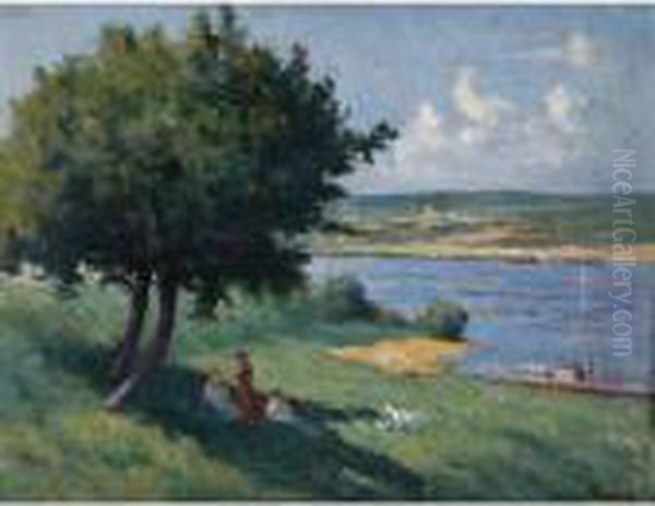 Les Gardiens De Chevres Au Bord De La Seine - view 1