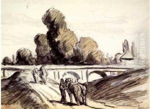 Personnages Sur La Route De Montargis by Maximilien Luce