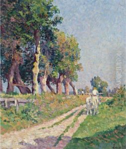 Eragny, Chevaux Sur Le Chemin Ensoleille by Maximilien Luce
