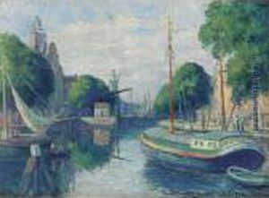 Peniches Sur Le Canal A Rotterdam by Maximilien Luce