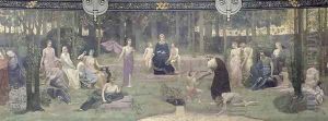 The Sacred Wood, allegorical mural in the Grand Amphitheatre, central detail of the Sorbonne, Eloquence, Poetry, the Life-Giving Source and Science, 1887-89 by Pierre-Cecile Puvis De Chavannes