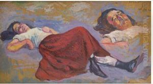 Femme A La Robe Rouge, Etude by Maximilien Luce