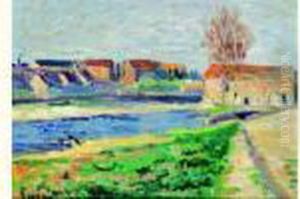Village En Bord De Riviere by Maximilien Luce