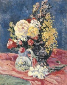 Nature Morte Avec Deux Vases Des Fleurs by Maximilien Luce