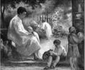 Rolleboise, Femme Et Enfant Dans Le Jardin by Maximilien Luce
