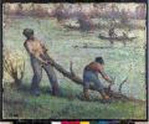 Personnages Tirant Un Arbre De La Riviere by Maximilien Luce