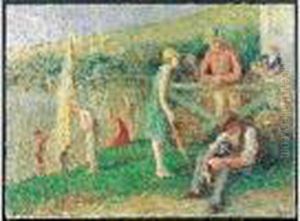 Scene Animee Au Bord De L'eau, Rolleboise by Maximilien Luce