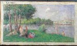 Personnages Au Bord De La Riviere by Maximilien Luce