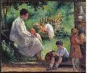 Mere Et Enfants Au Jardin by Maximilien Luce