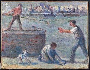 Pecheurs Au Port Et Chien by Maximilien Luce