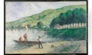 Personnages En Barque Au Bord De L'eau by Maximilien Luce