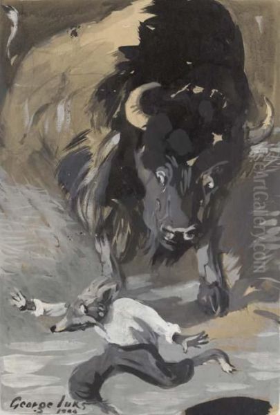Buffalo Chasing Fox In Man's Clothing - view 1