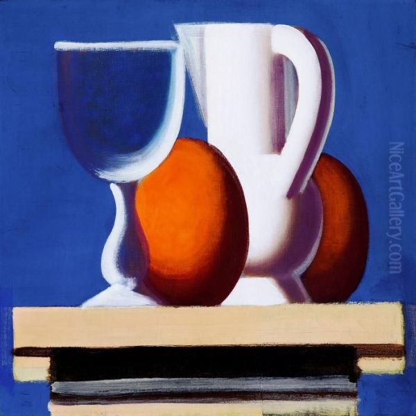 Still Life With Glass, White Jug And Two Oranges - view 1