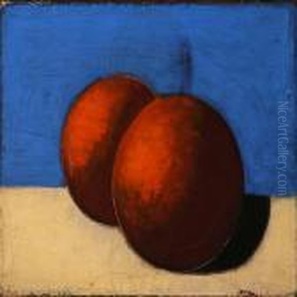 Still Life With Two Oranges On A Blue Background - view 1
