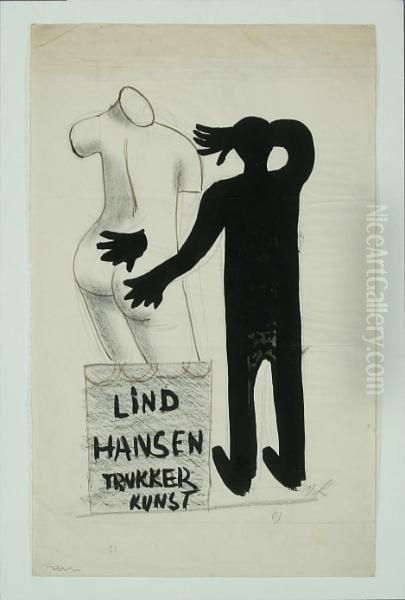 "lind Hansen Trykker Kunst". Sketch For Adverticement. Signed Monogram Vl - view 1