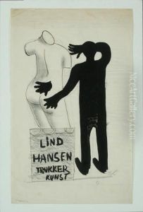 "lind Hansen Trykker Kunst". Sketch For Adverticement. Signed Monogram Vl by Vilhelm Lundstrom