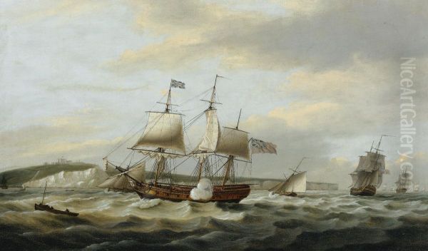 A Merchant Ship Signaling For A Pilot Off The Cliffs Of Dover - view 1