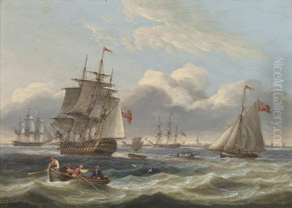 Warships And A Cutter In A Heavy Swell Off Harwich - view 1