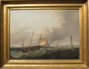Shipping Passing A Lighthouse On The Approach To A Harbour