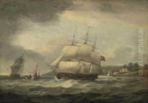 A Royal Navy Frigate In The Solent Off Cowes Castle, Isle Of Wight