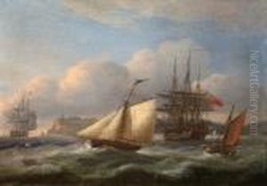 Shipping In Rough Seas, With Distantcliffs by Thomas Luny