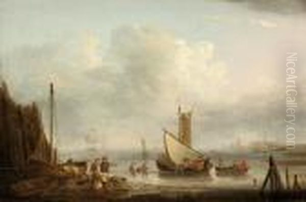 Kustlandskap Med Figurer Och Batar - view 1