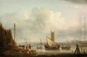 Kustlandskap Med Figurer Och Batar by Thomas Luny