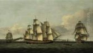 The British Merchantman 
Tyson 
 In Three Positions Off Dover,in-bound For London And Requesting A Pilot by Thomas Luny