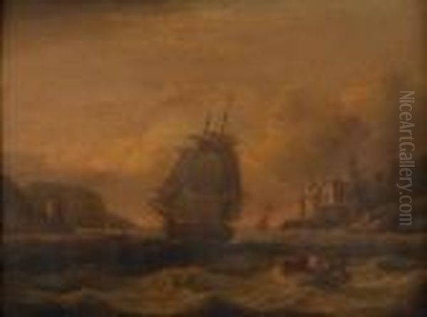 A Mastedship And Rowing Boats In An Estuary - view 1