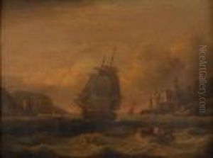 A Mastedship And Rowing Boats In An Estuary by Thomas Luny