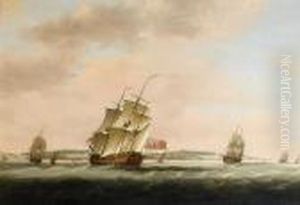 A Fifth Rate Of 44 Guns In Two Positions Off Dover With Other Shipping Nearby