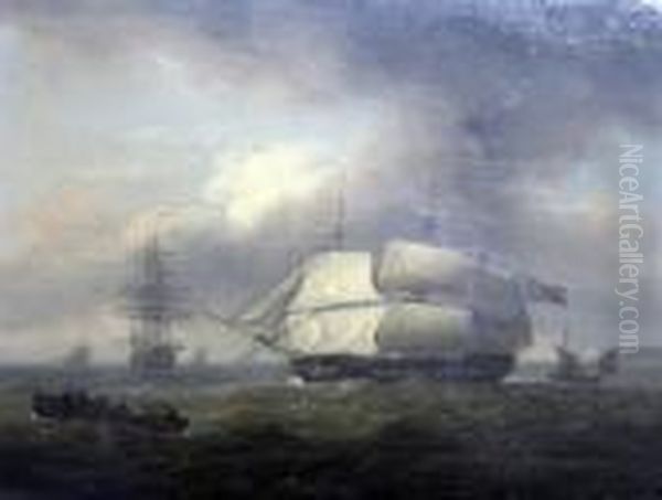Frigate At Sea &amp; Fishermen In An Estuary - view 1
