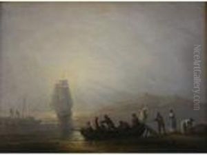 Figures Alighting From A Ferry Boat At Sunset Figures Alighting From A Ferry Boat At Sunset