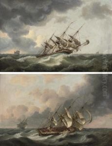 A Frigate Reefed Down And Riding
Out The Gale; And A Merchantman Inclose Quarters In The Channel, In A
Stiff Breeze by Thomas Luny