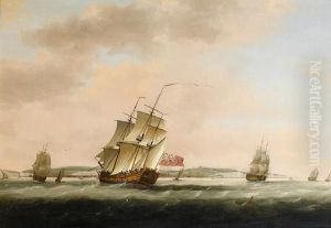 A Fifth Rate Of 44 Guns In Two Positions Offdover With Other Shipping Nearby