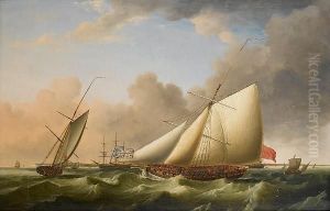 The Revenue Cutter 'greyhound' Patrolling In Two Positions Off Walmer Castle