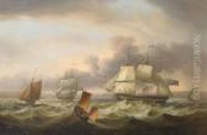 A Frigate Heaving-to For An Approaching Lugger With Other Shipping Nearby