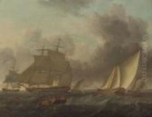 A Frigate Amidst Other Shipping Offshore by Thomas Luny