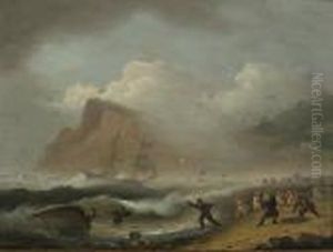 Launching The Lifeboats, A Brig In Distress Entering Teignmouth Harbor