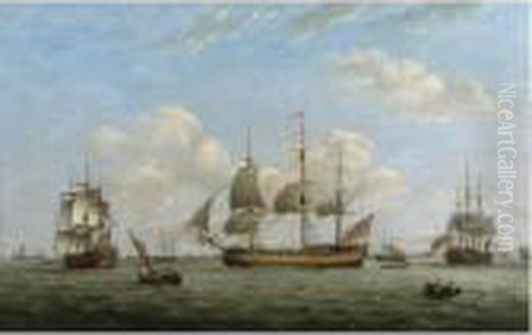 Men-of-war Hms Mariana , Earl Of Chatham And Achilles Off A Coastal Town - view 1