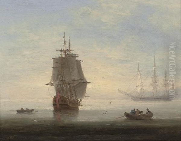 Frigates In An Early Morning Calm, One Making Ready To Put To Sea - view 1