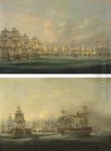 The British Fleet Going Into Action At Trafalgar, With Admiral Collingwood's The British Fleet Going Into Action At Trafalgar, With Admiral Collingwood's