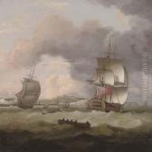 An English Frigate Running Up The Channel With Dover Off To Port by Thomas Luny