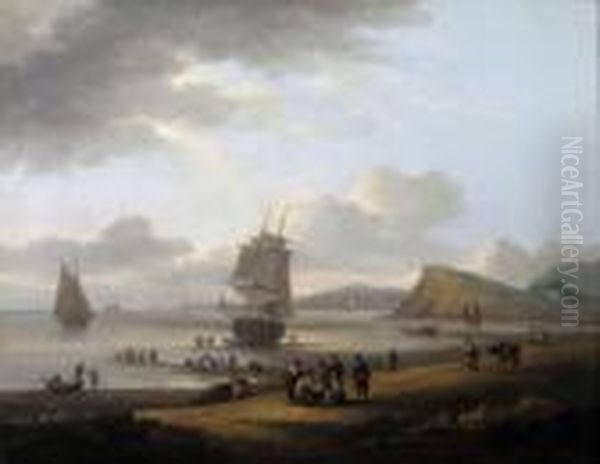 A Devon Estuary With Fishermen Pulling In Nets - view 1