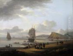 A Devon Estuary With Fishermen Pulling In Nets by Thomas Luny